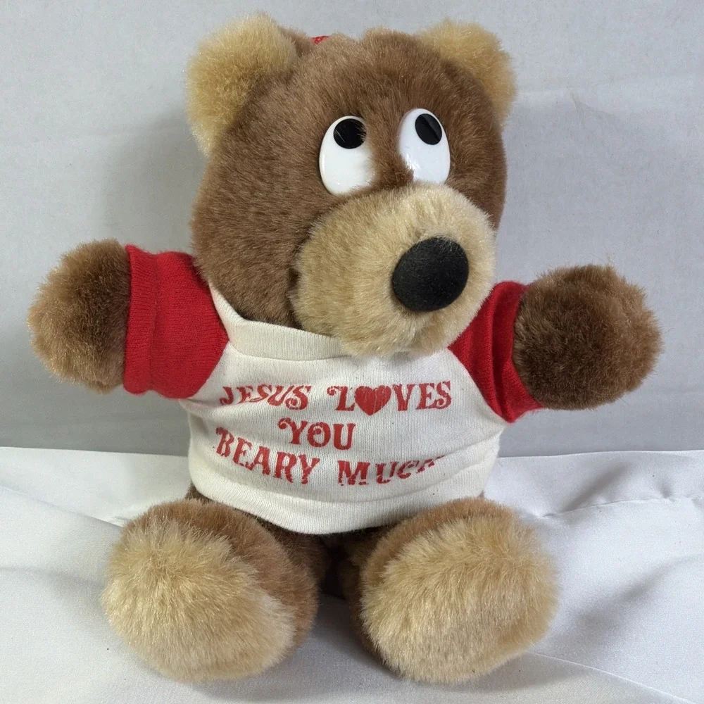 VTG Jesus Loves You Small Teddy‎ Bear Greek Brand Made In Korea